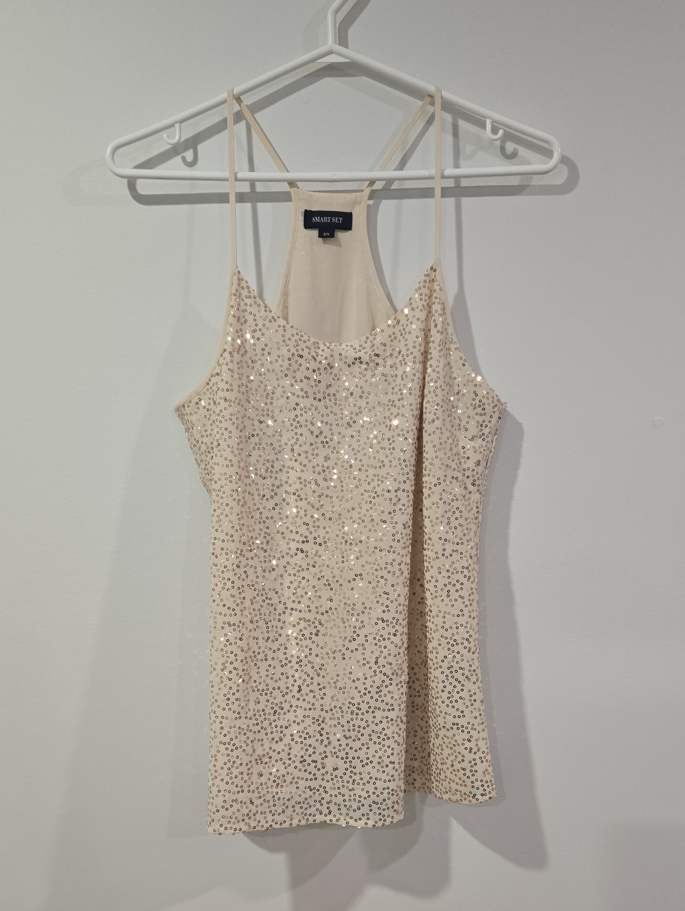 Y2K Smart Set Ivory Sequin Cami Tank New Year's Eve Glam